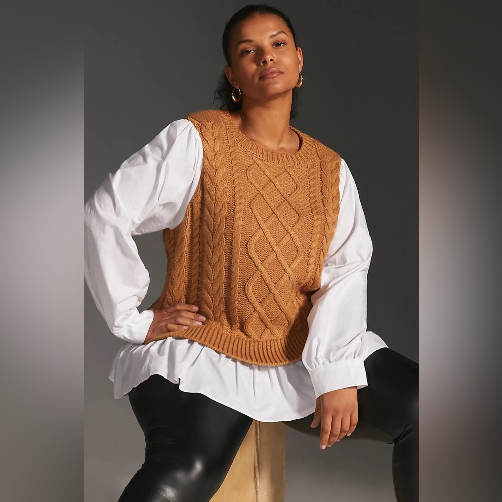 By Anthropologie Sweater Vest & Blouse Layered Top - size XLP